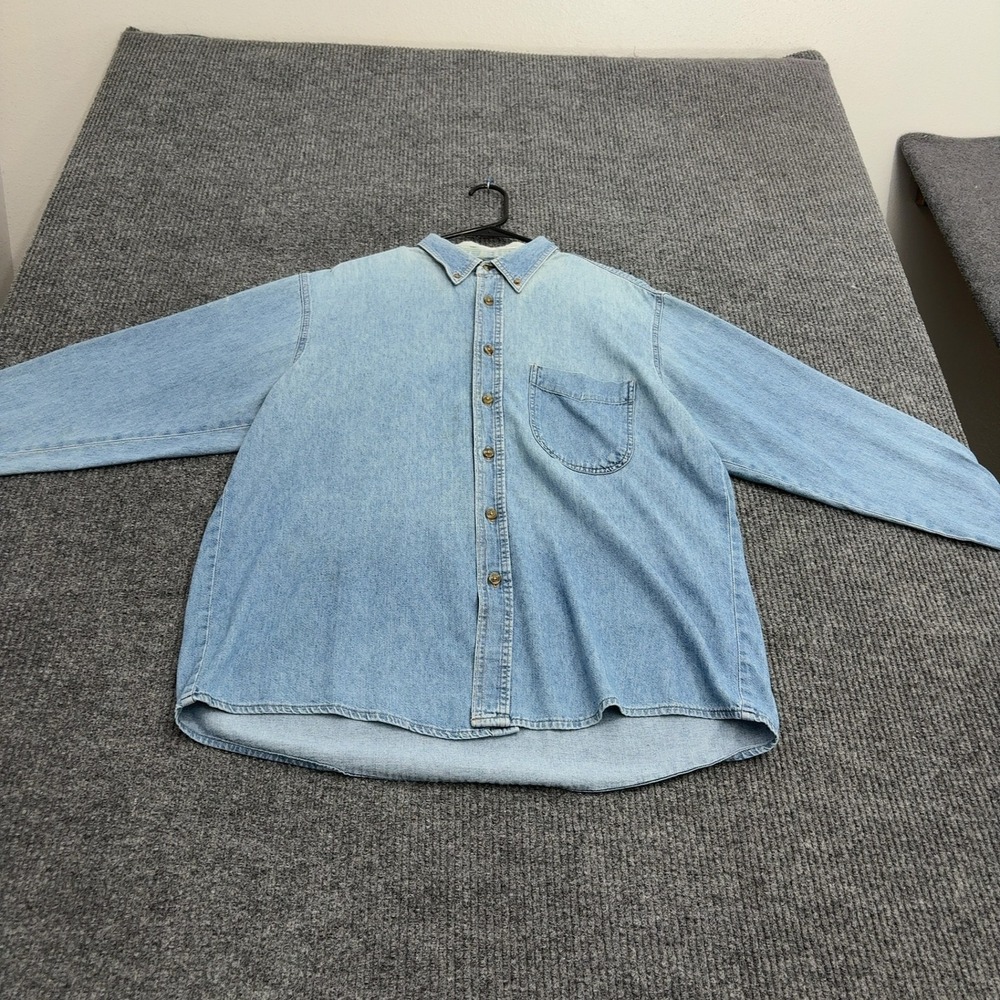 Vintage Three Rivers Shirt Mens L Blue Cotton Denim Button Down Workwear Casual
